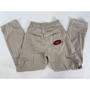 Y2K Style Cargo Pants Womens Beige Wake Jeans Patch Logo Pleated Baggy Skater
